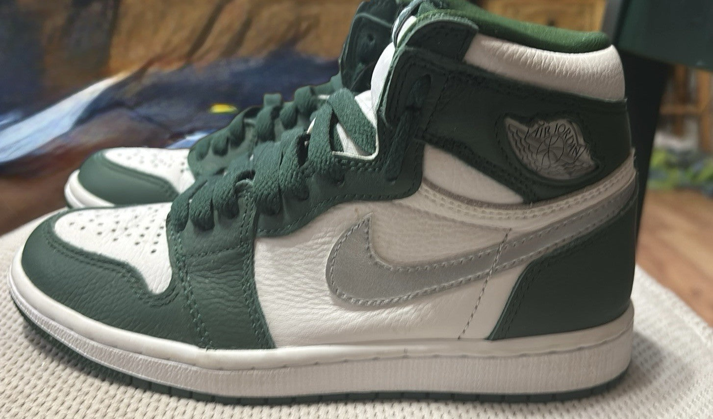 Nike Air Jordan 1 Retro High OG Green/Metallic Silver Mens 4.5 /  woman 6