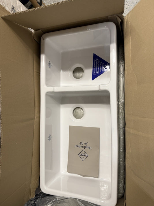 39.5" Shaws RC4019WH Fireclay Farmhouse Sink–Double Basin, White, Luxury Kitchen
