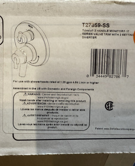 Delta T27859‑SS Trinsic Valve Trim – Volume Control + 3‑Setting Diverter