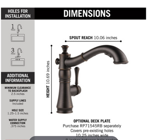 Delta Cassidy 4197-RB-DST Venetian Bronze Pull-Down Kitchen Faucet – Single Hand
