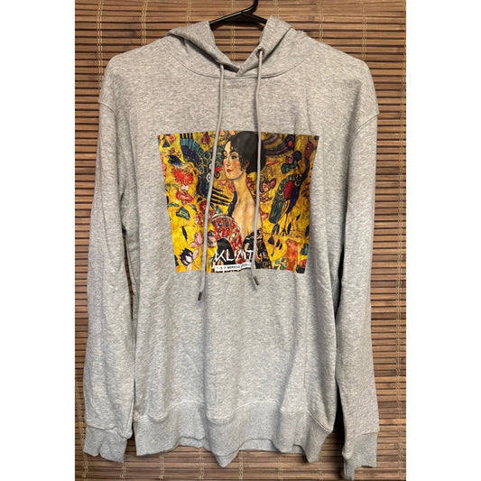 Gustav Klimt - Lady with a fan-Immersive Experience- Pullover Hoodie, Gray Large