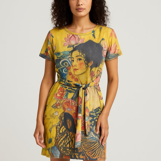Gustav Klimt “The Kiss” T-Shirt Dress Women’s Size M Art Graphic Gold Prin