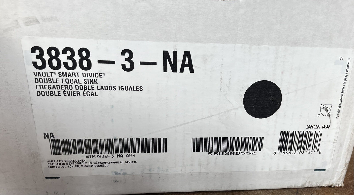 Kohler 3838-4-NA Vault 33" Double Basin Top-Mount/Under-Mount Kitchen Sink