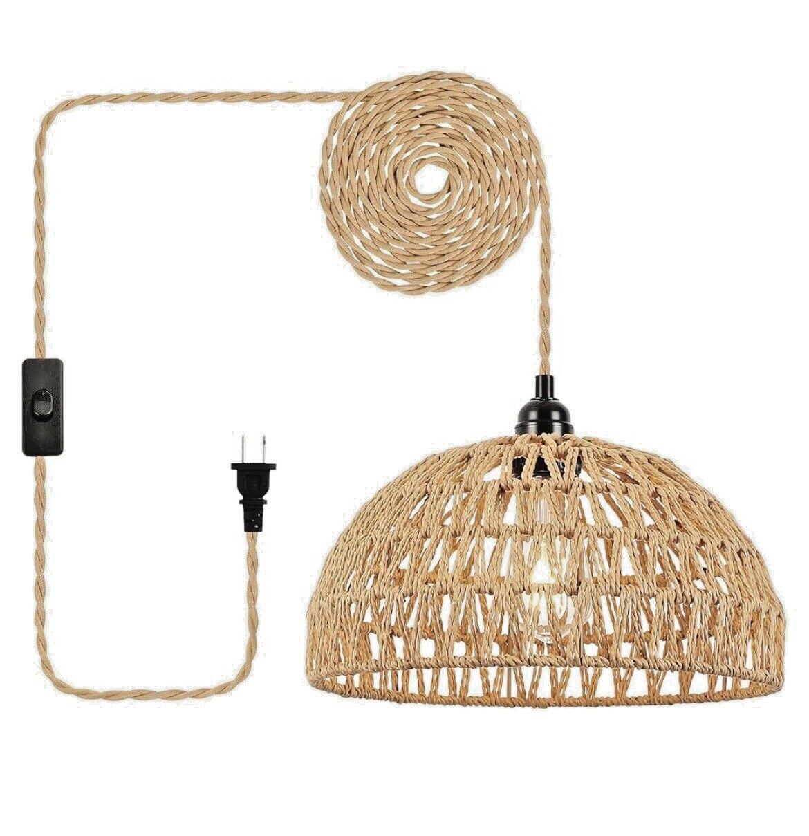 Plug In Rattan Hanging Pendant Light