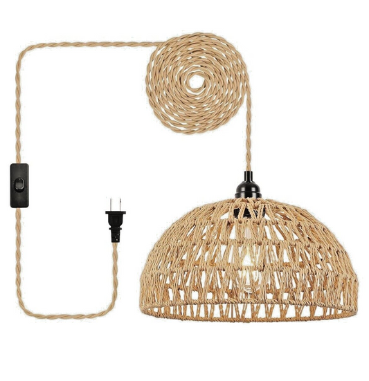 Plug In Rattan Hanging Pendant Light