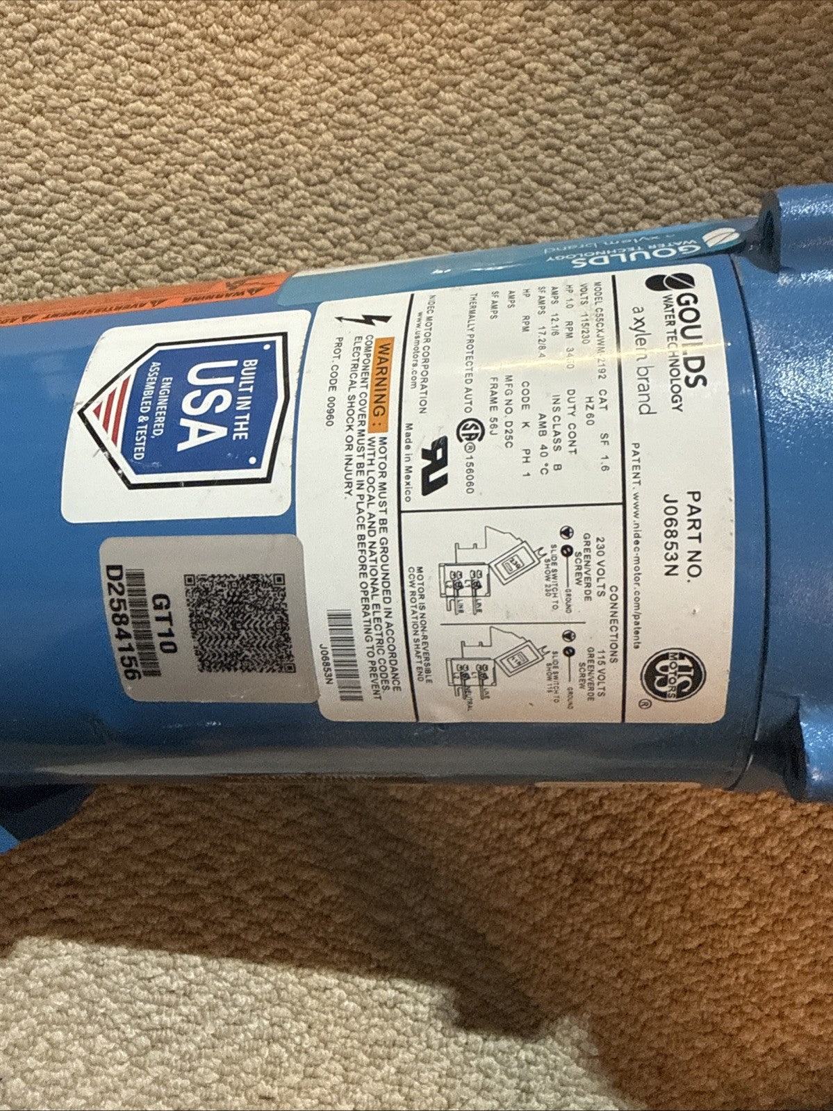 Goulds GT10 Irri-Gator Self-Priming Centrifugal Pump – 1 HP, 115V/230V Convertib