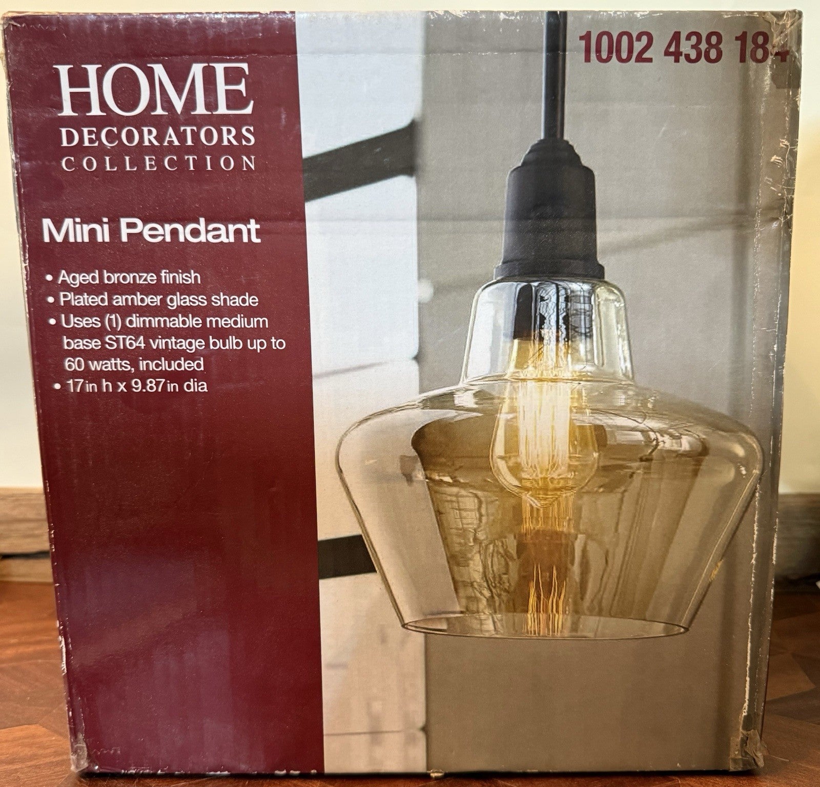Home Decorators 1-Light Pendant with Amber Plated Glass Shade