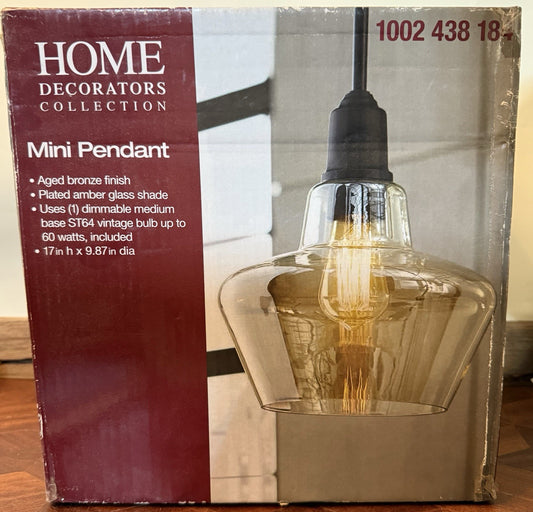 Home Decorators 1-Light Pendant with Amber Plated Glass Shade