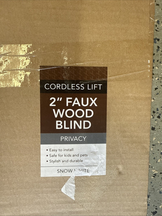 2" Cordless Faux Wood Blinds Snow White 34.25” L” X 60”W