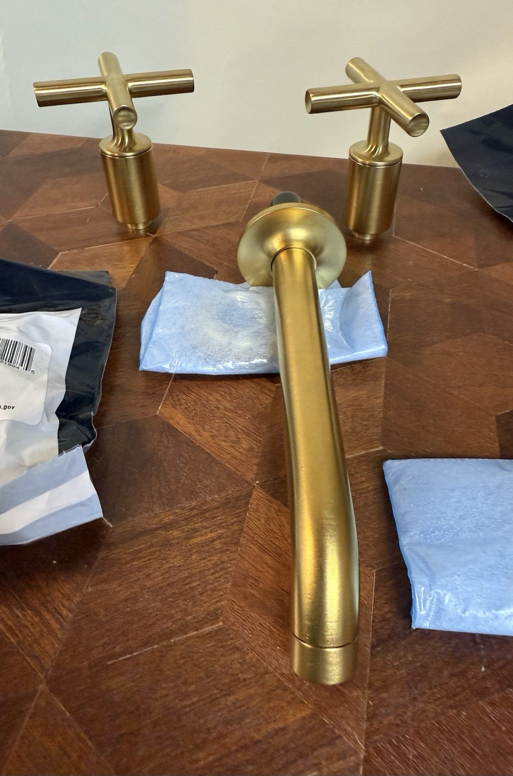 Kohler T14413-3-2MB Purist Wall Mounted Widespread Bathroom Faucet Moderne Brass