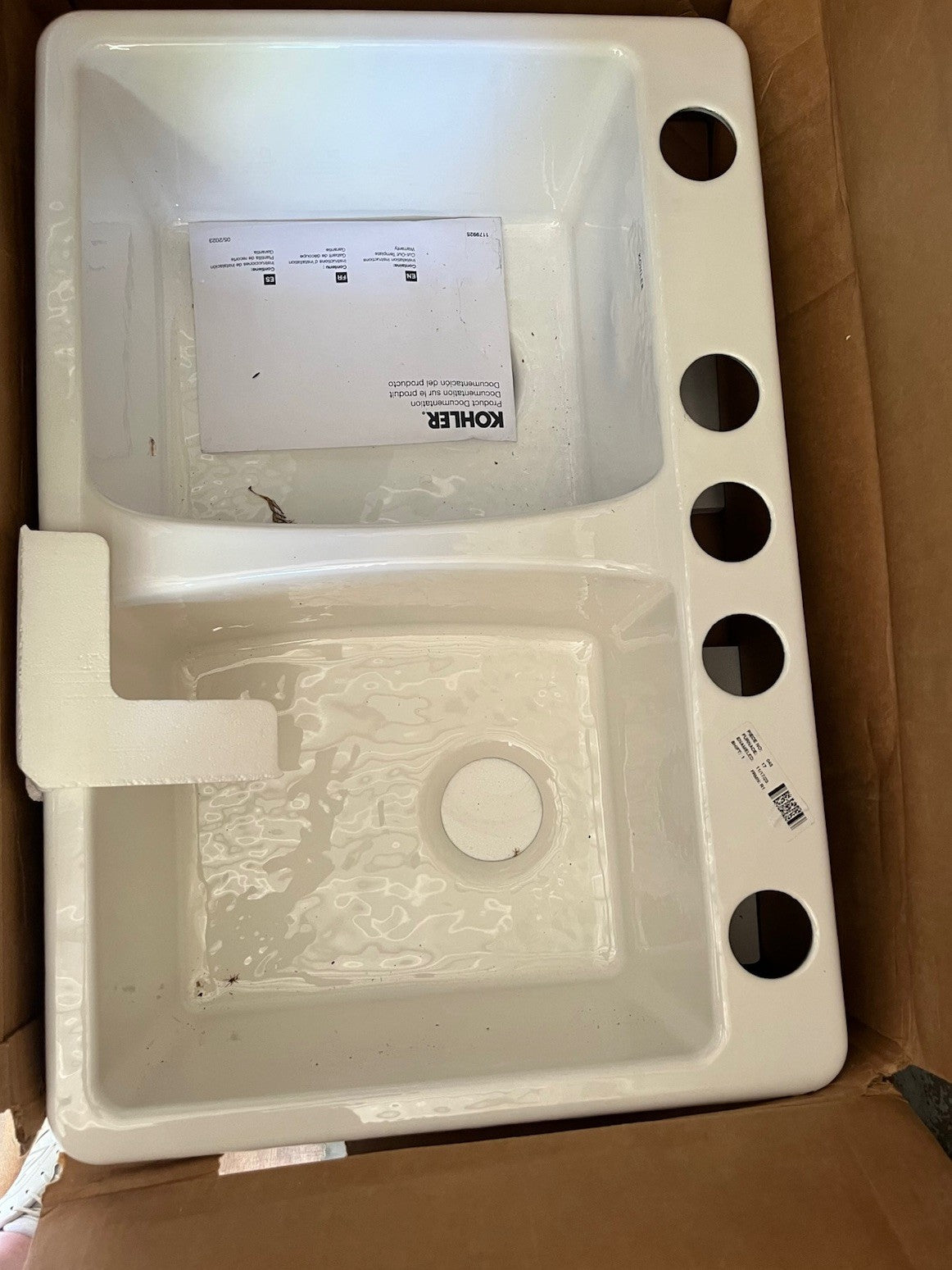 KOHLER K-5873-5U-0 White 33" Undermount Double Bowl Cast Iron Kitchen Sink