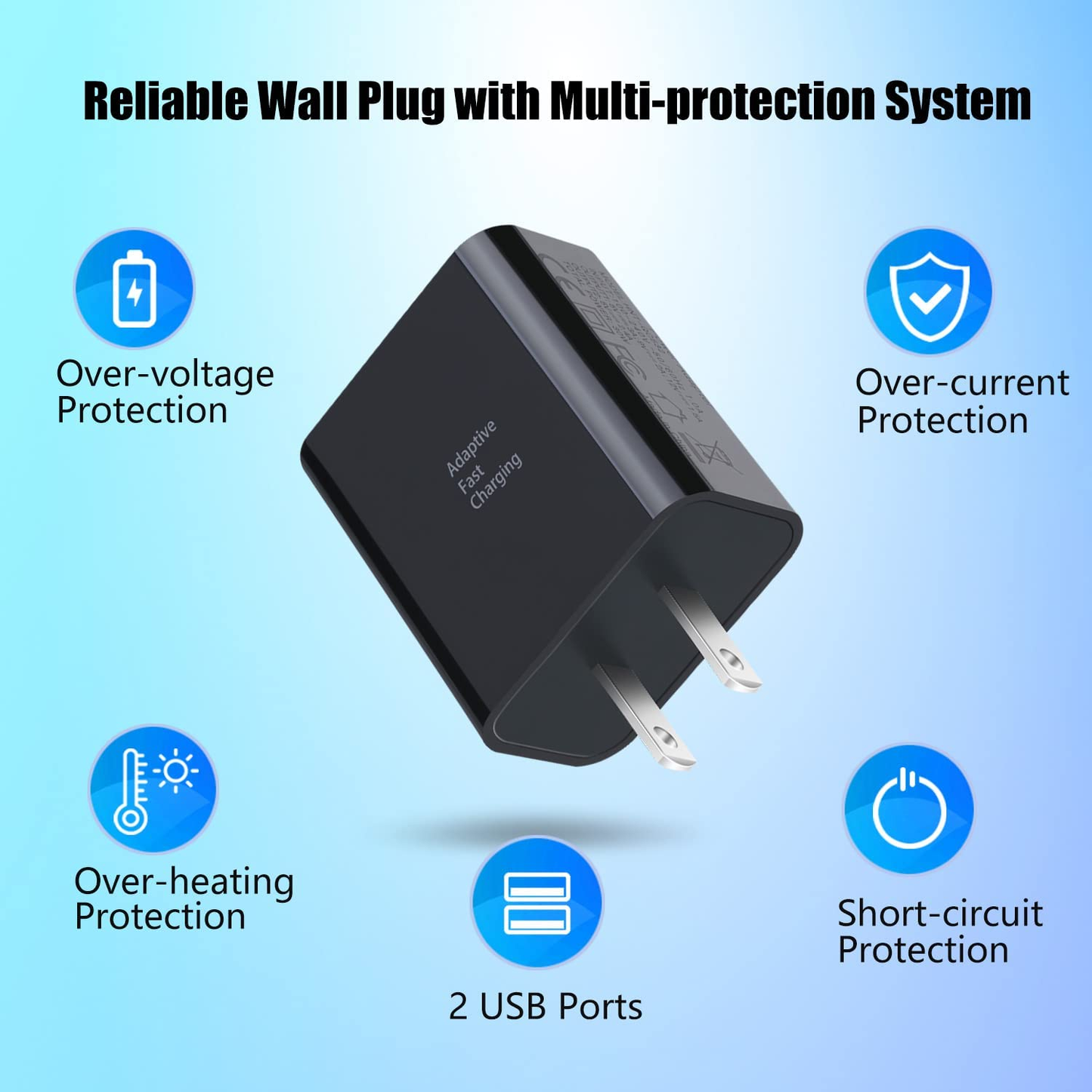 Quick Fast Charge 3.0 USB Wall Charger,  5 Pack 30W Dual USB Power Adapter (Fast