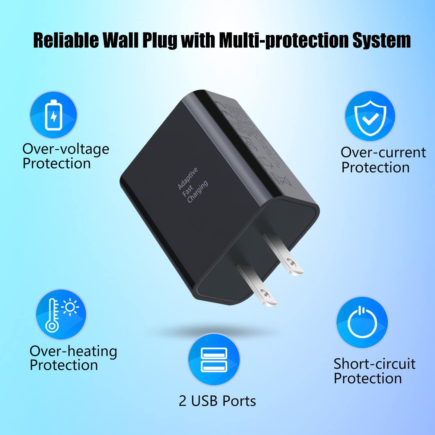 Quick Fast Charge 3.0 USB Wall Charger,  5 Pack 30W Dual USB Power Adapter (Fast