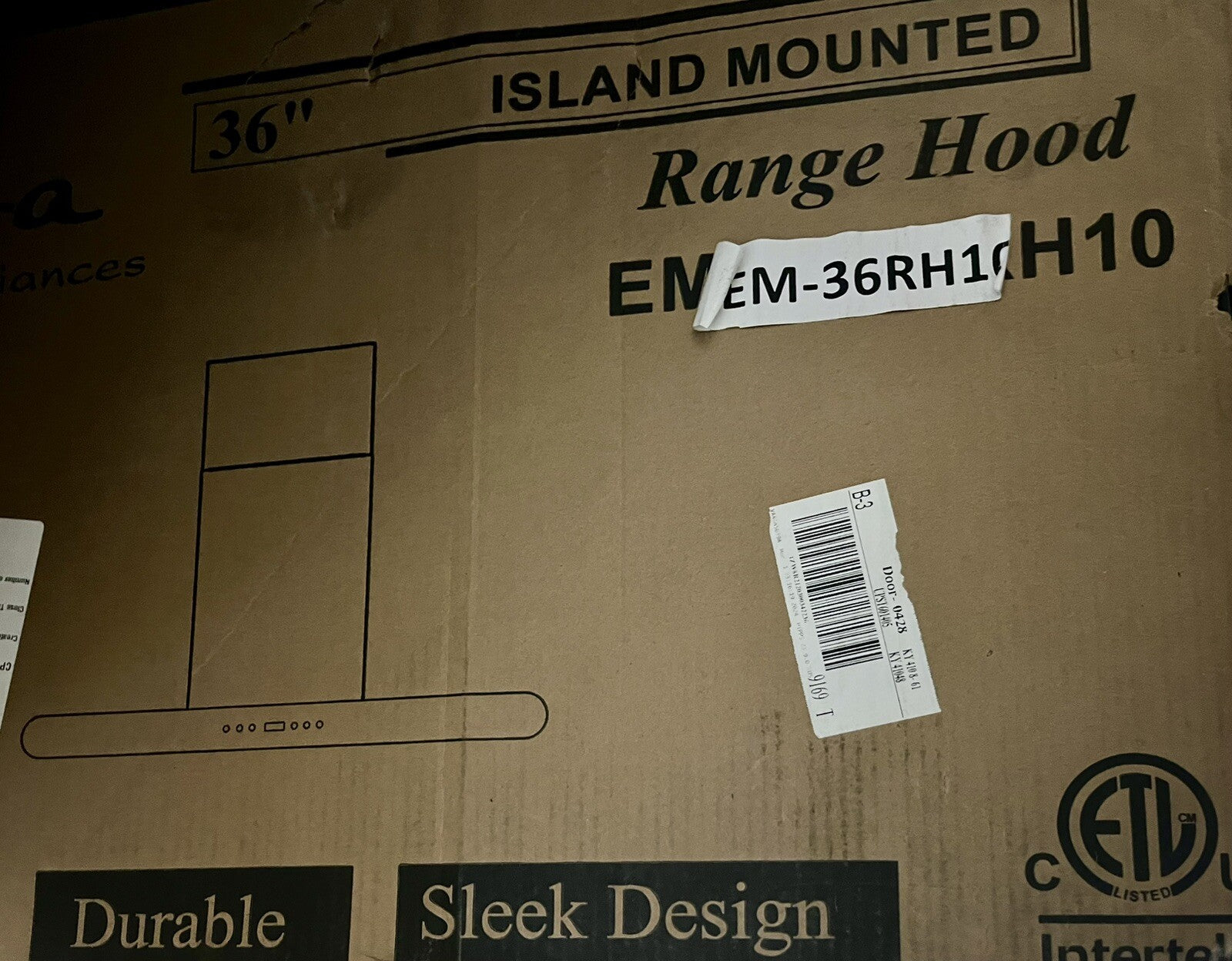 Empava 36" Island Range Hood – Ducted & Ductless Convertible, Stainless Steel &