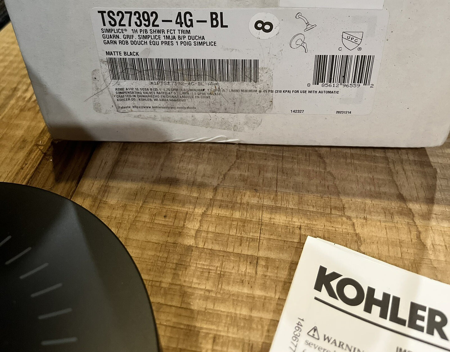KOHLER TS27392-4G-BL Simplice Shower Faucet Trim Kit in Matte Black