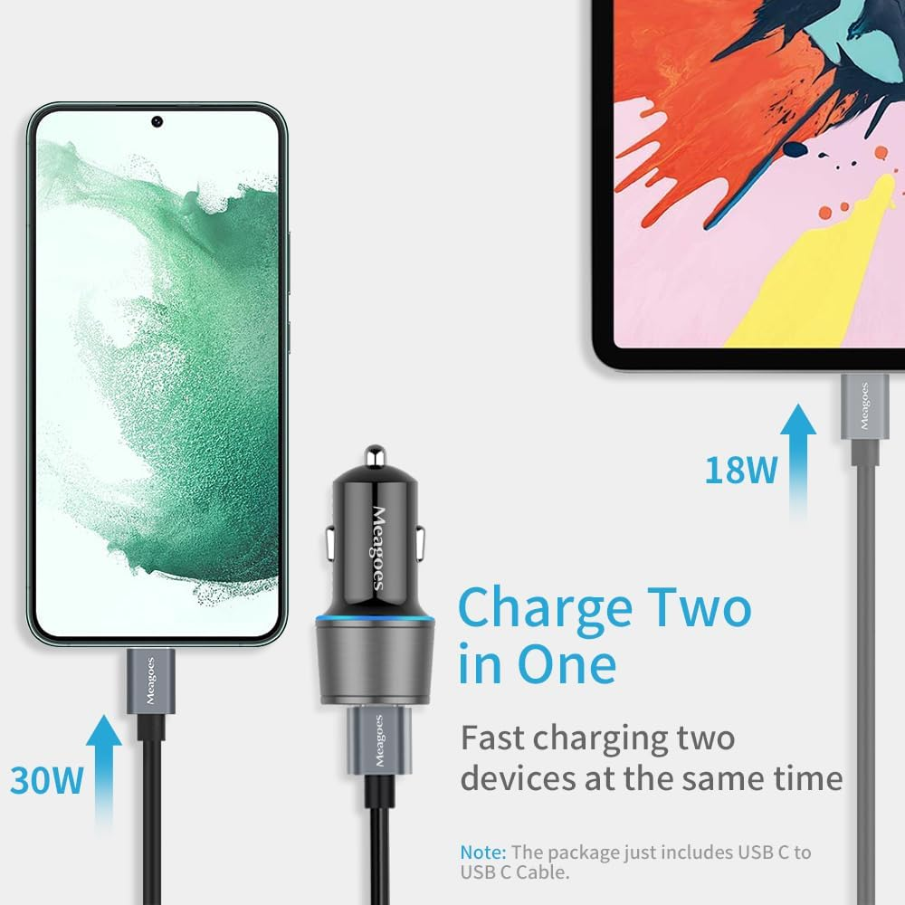 48W Dual USB-C Car Charger with PD & QC3.0 for and all Devices