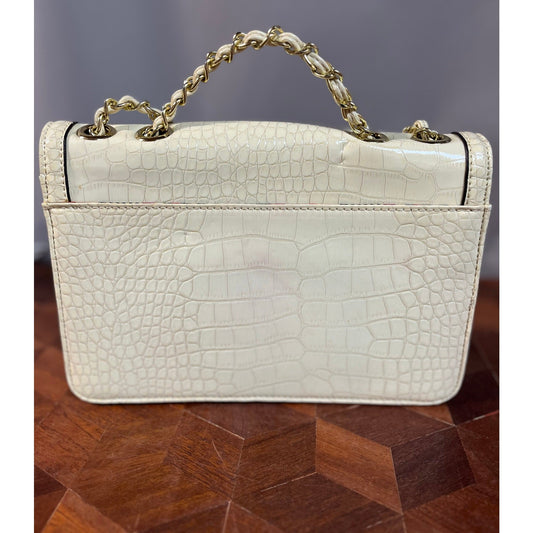 Anne Klein Cream Croc-Embossed Crossbody Purse w/ Gold Chain Strap