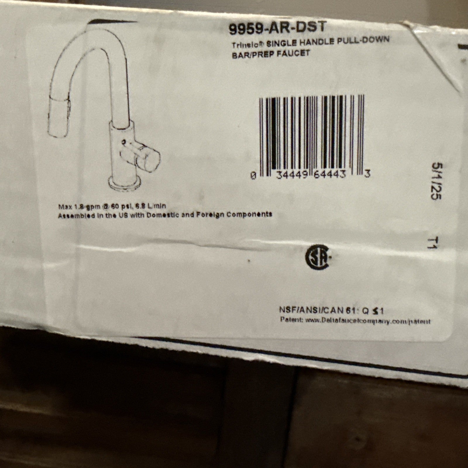 Delta Trinsic Single-Handle Pull-Down Bar Prep Faucet Arctic Stainless (9959-AR