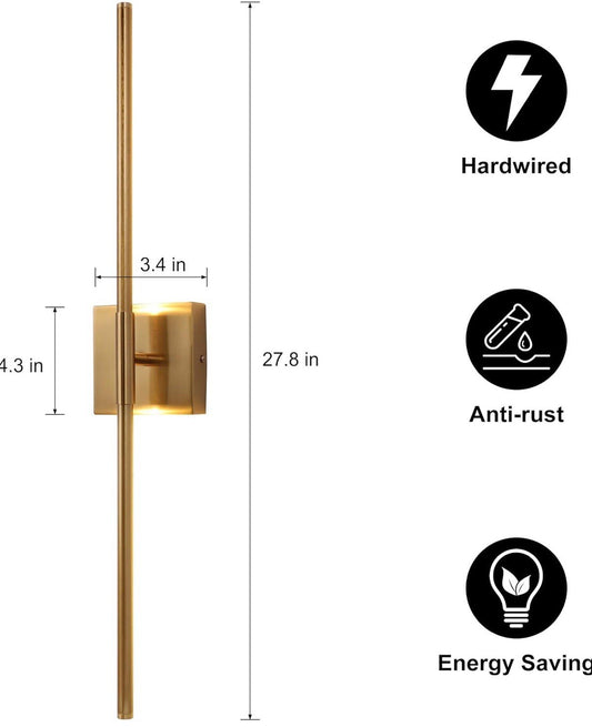 Wall Sconces Set of Two Brushed Brass Gold LED Wall Lights Modern Linear Scon...