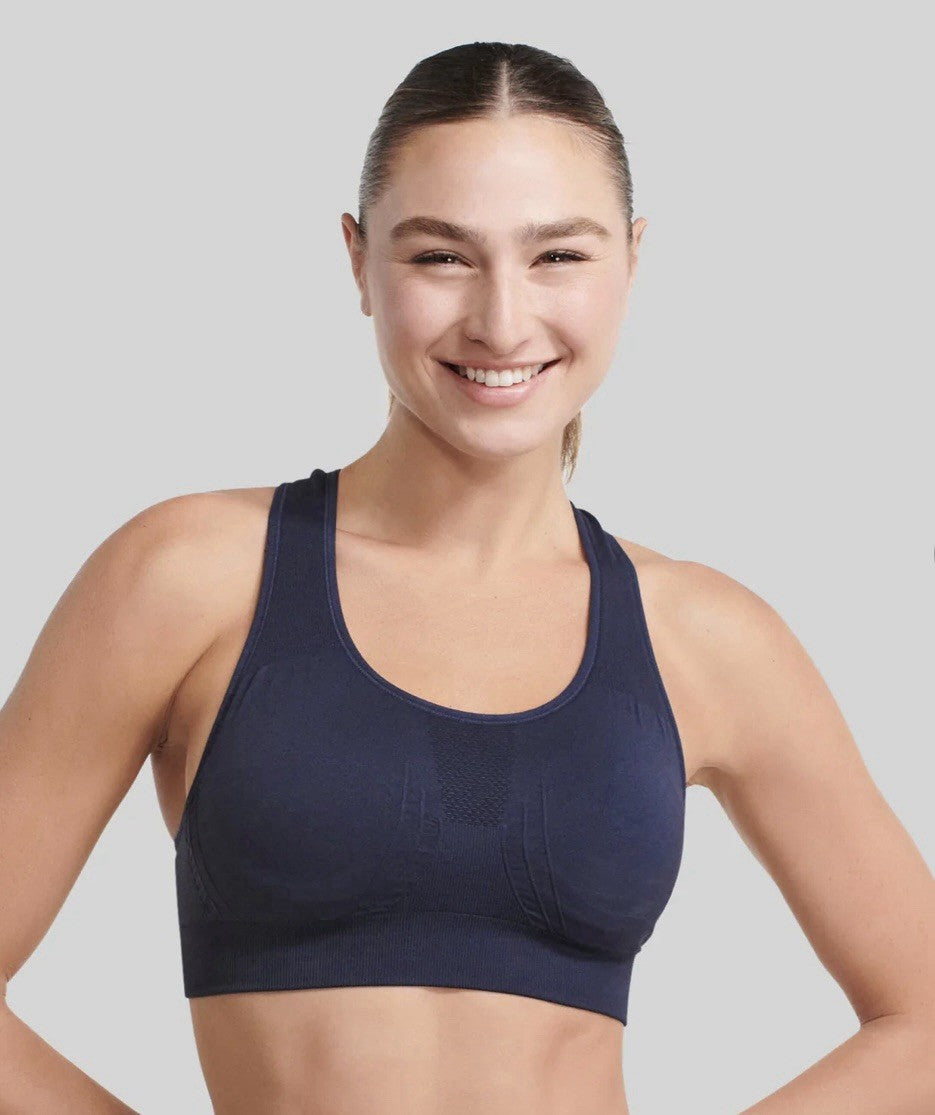 The NowSunday Racerback Sports Bra (sewn in pads) 1145 Navy, Size S
