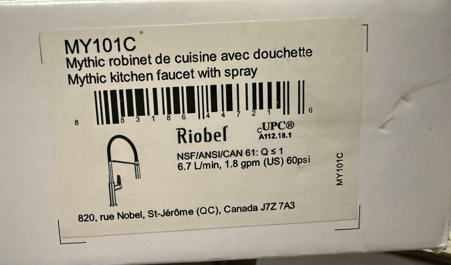 Riobel MY101C Mythic Pre-Rinse Pull-Down Kitchen Faucet Chrome 1.8 GPM
