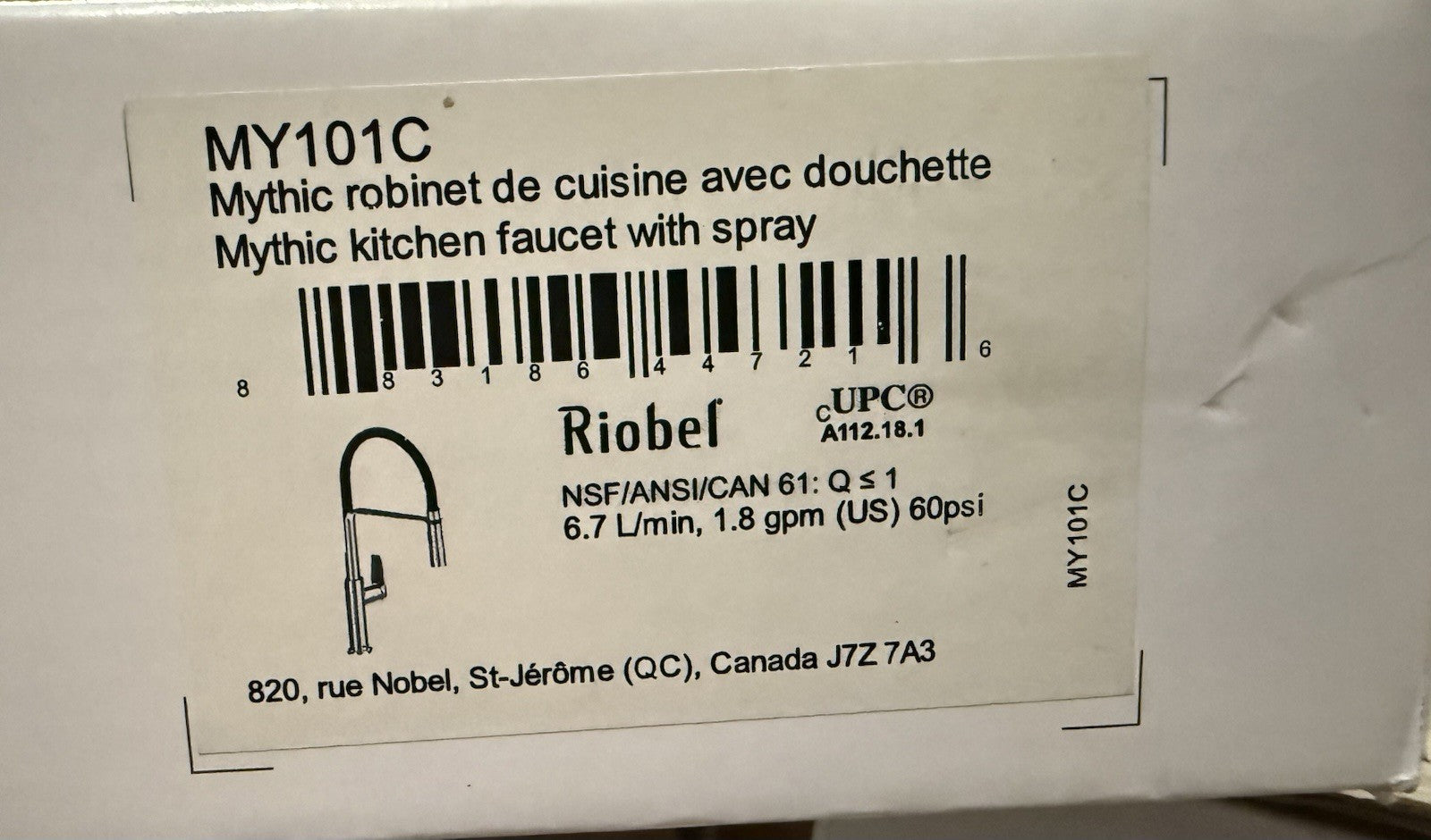Riobel MY101C Mythic Pre-Rinse Pull-Down Kitchen Faucet Chrome 1.8 GPM