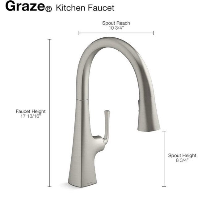 Kohler Graze K-22062-VS Pull Down Spray Kitchen Faucet Vibrant Stainless Steel