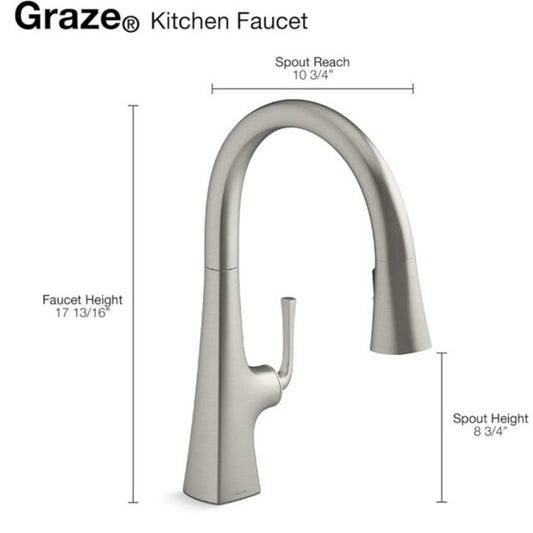 Kohler Graze K-22062-VS Pull Down Spray Kitchen Faucet Vibrant Stainless Steel