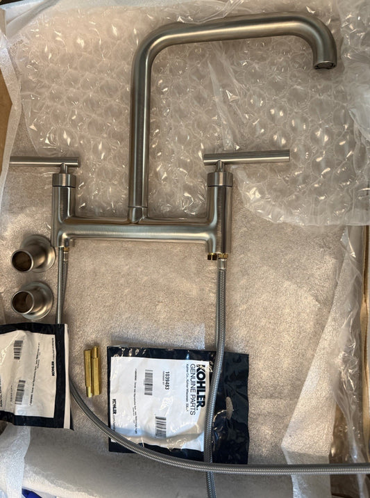 Kohler K-7547-4-VS Purist 1.5 GPM Bridge Kitchen Faucet, Vibrant Stainless