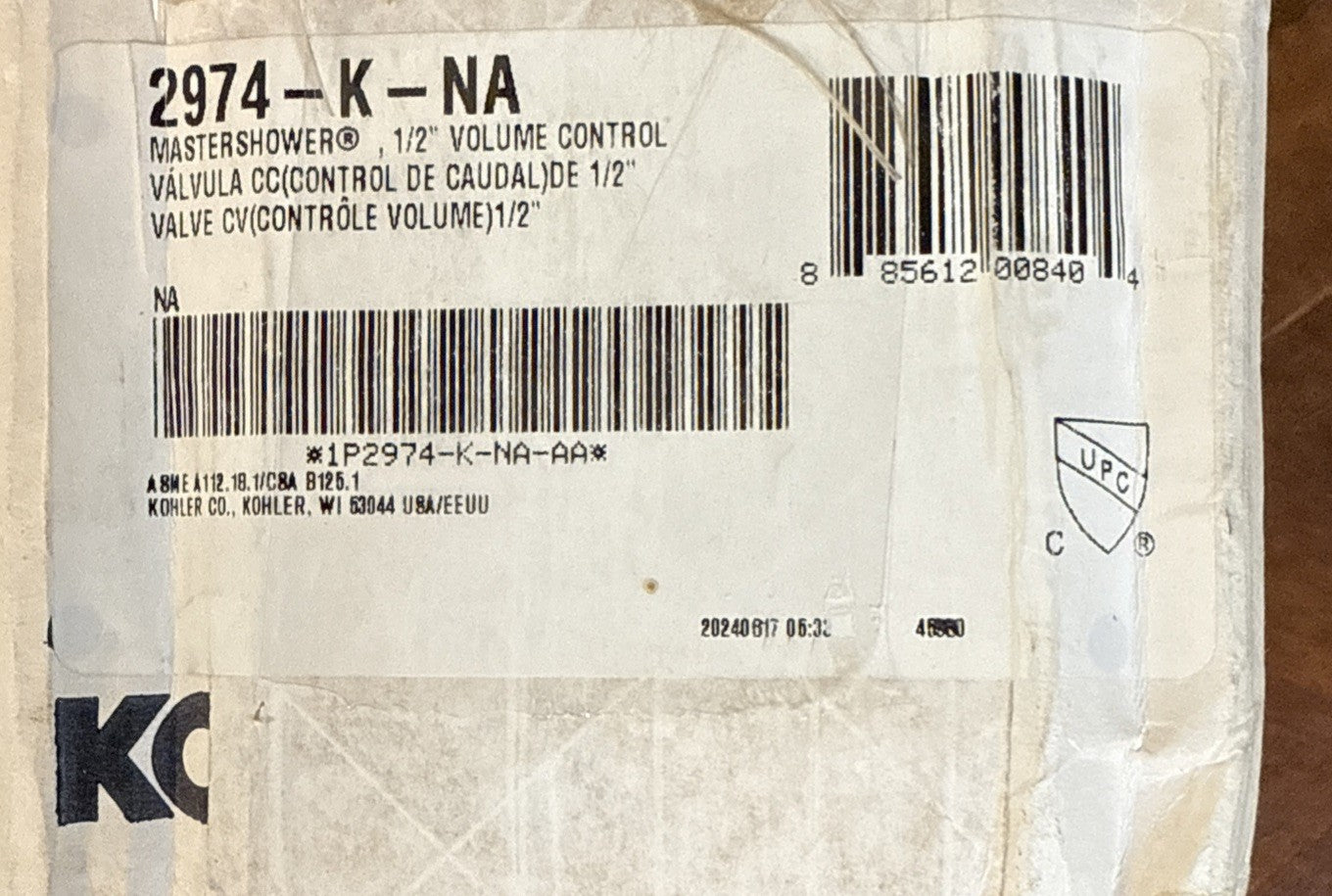Kohler K-297-K-NA MasterShower 1/2" Volume Control Valve