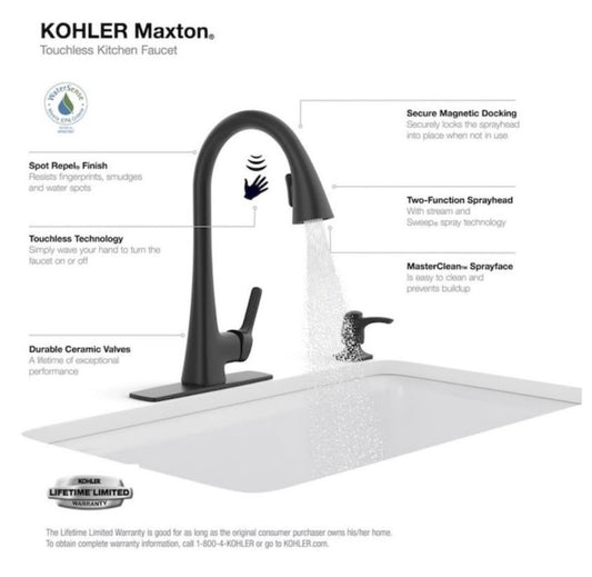 KOHLER R26281-SD-BL  Maxton Touchless Pull-Down Kitchen Faucet w/ soap dispenser