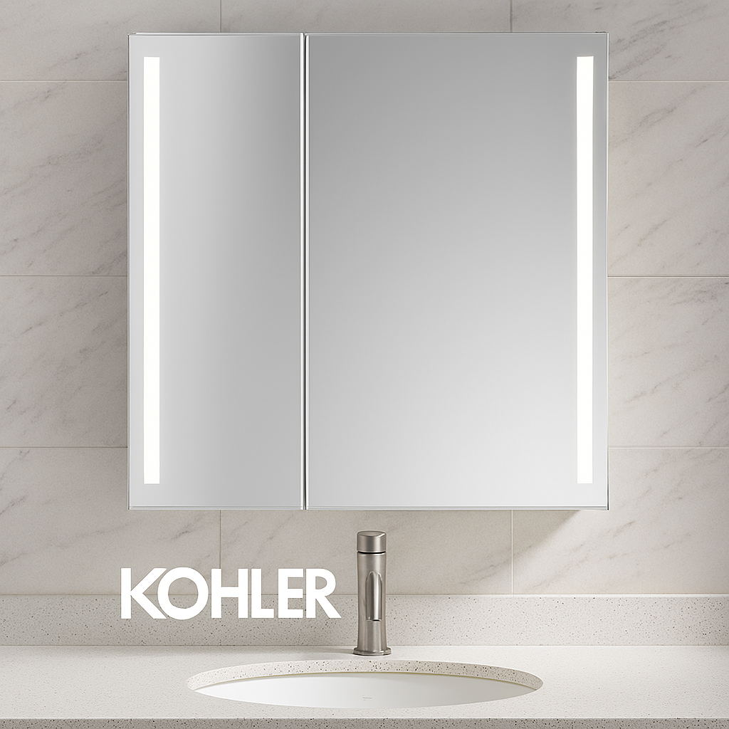 KOHLER K-99009-TLC-NA 34" x 30" Lighted Two-Door Medicine Cabinet – Aluminum