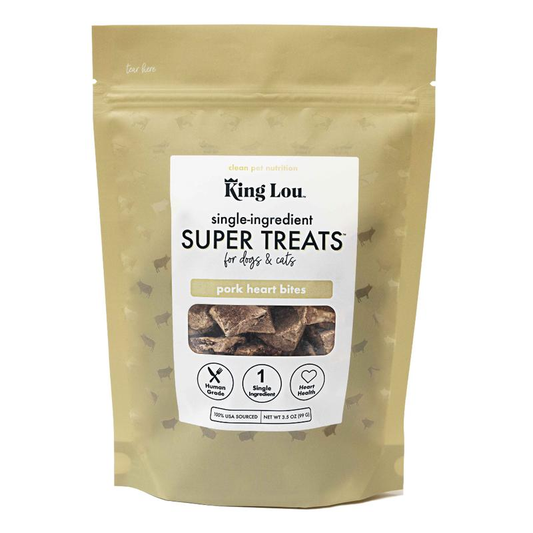 King Lou Pork Heart Bites Treats, Soft Single-Ingredient Treat for Dogs & Cats -