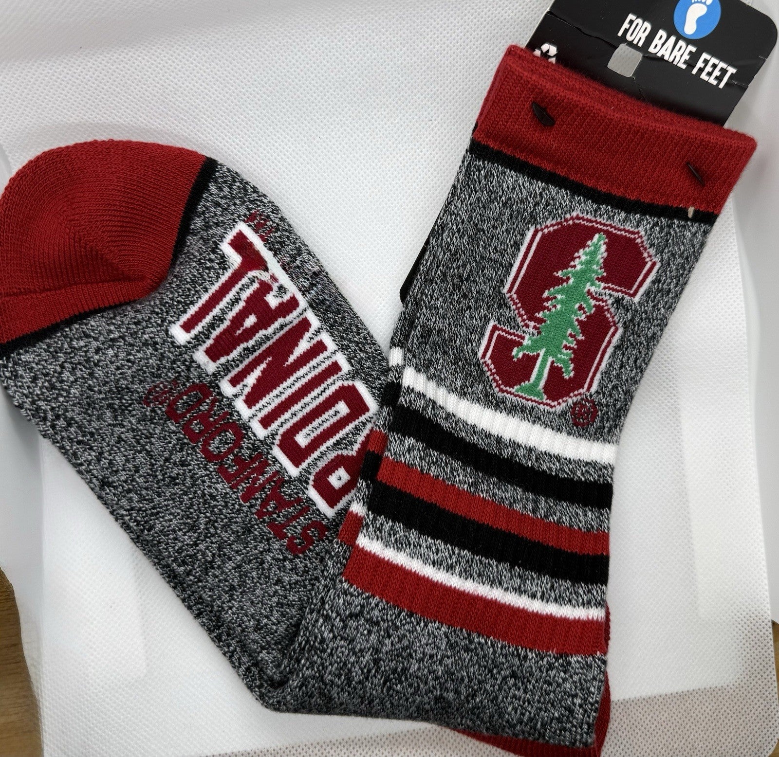 For Bare Feet Men's NCAA Stanford Cardinals 5 Star Marbled Crew Socks Size Large