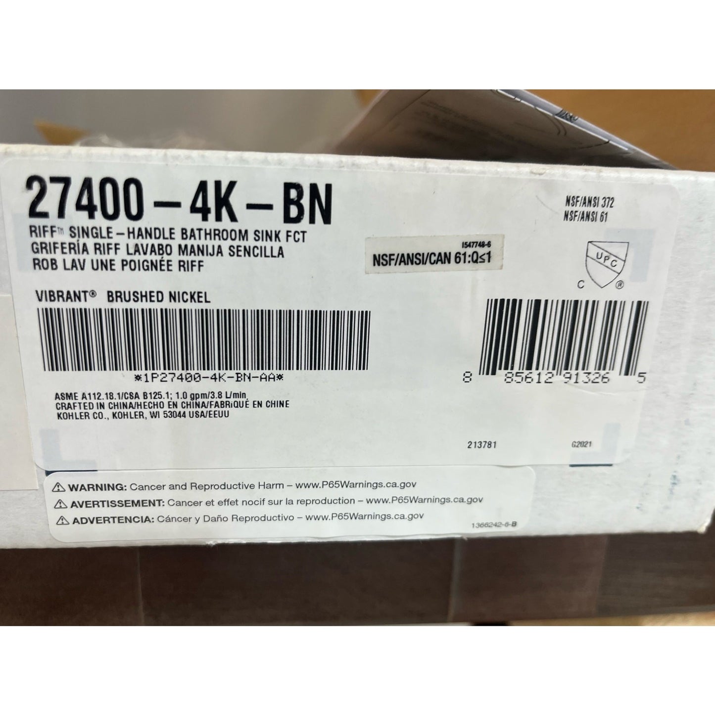 Kohler 27400-4K-BN Riff Single-Handle Bathroom Sink Faucet, 1.2gpm