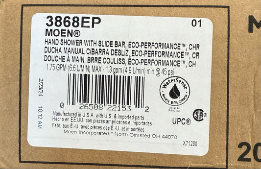 Moen 3868EP Hand Shower Kit Slide Bar & Hose Chrome Eco-Performance 1.75 GPM