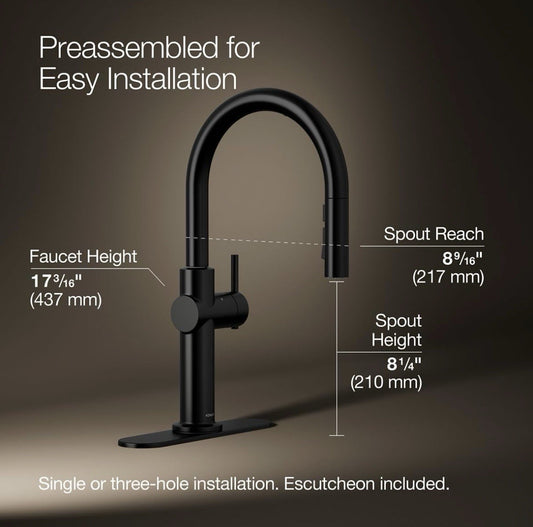 KOHLER Crue Kitchen Faucet – Matte Black (K-22974-BL) Pull-Down Style