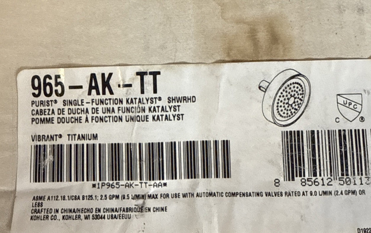KOHLER 965-AK-TT Purist 2.5 GPM Wall-Mount Showerhead w/ Katalyst Air — Vibrant