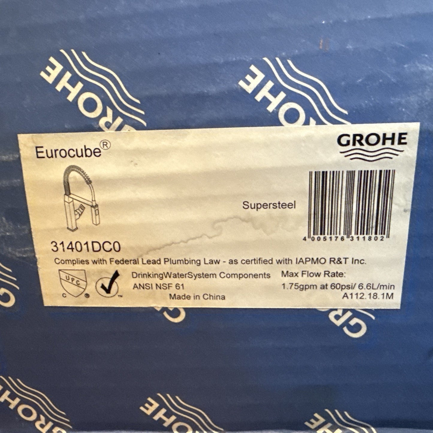 GROHE 31401DC0 EuroCube Kitchen Faucet SuperSteel Dual Spray Semi-Pro