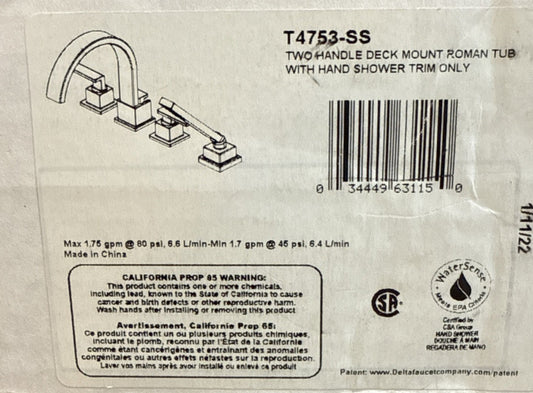 Delta T4753-SS Vero Roman Tub Faucet Trim w/ Hand Shower – Stainless