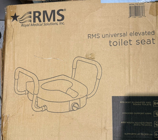 RMS Raised Toilet Seat - 5 Inch Elevated Riser with Adjustable Padded Arms
