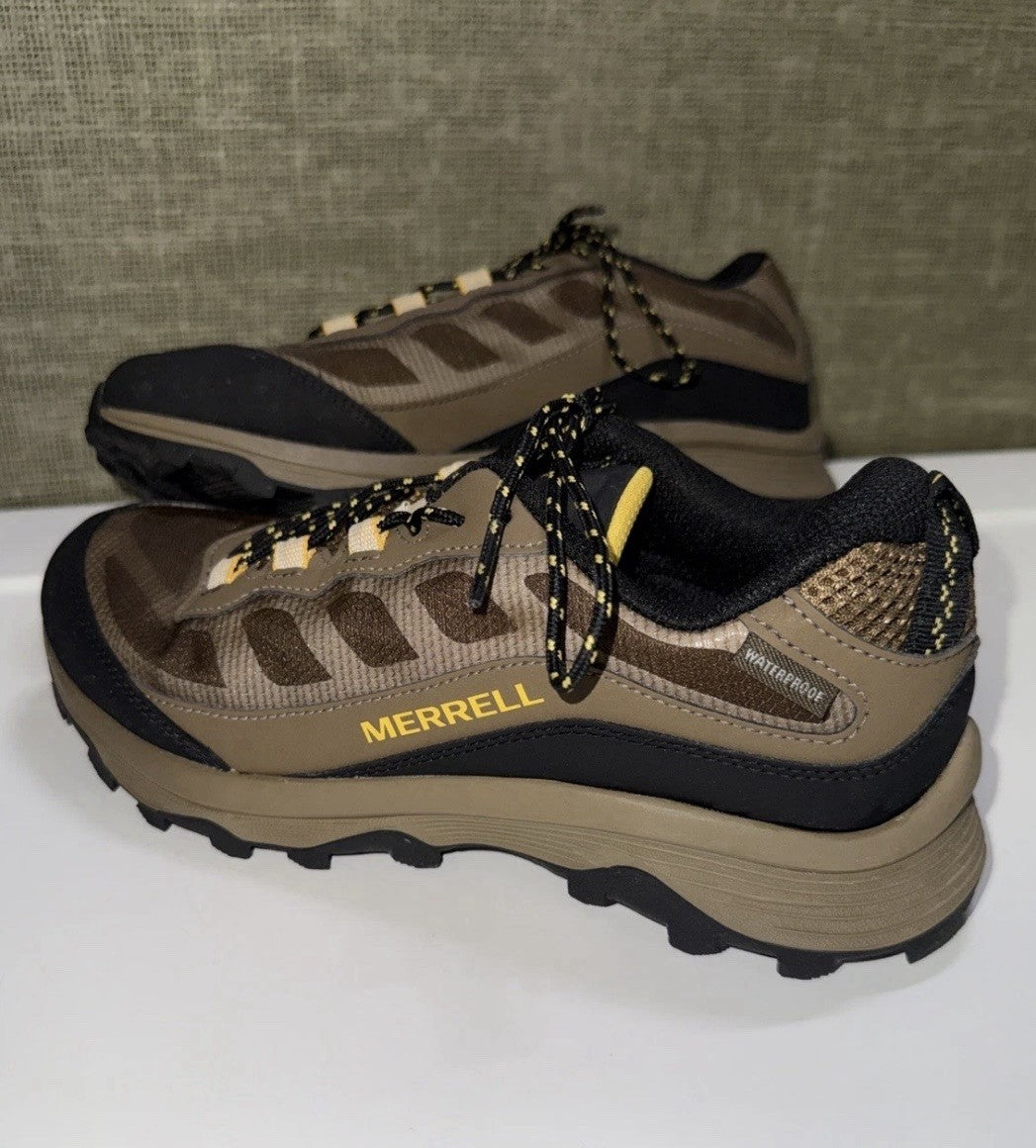 Merrell Moab Speed Low Hiking Shoes Youth 6 Brown Black Yellow Waterproof