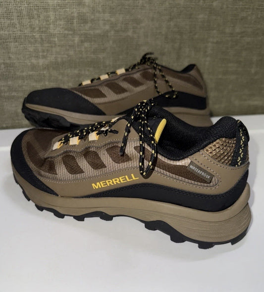 Merrell Moab Speed Low Hiking Shoes Youth 6 Brown Black Yellow Waterproof
