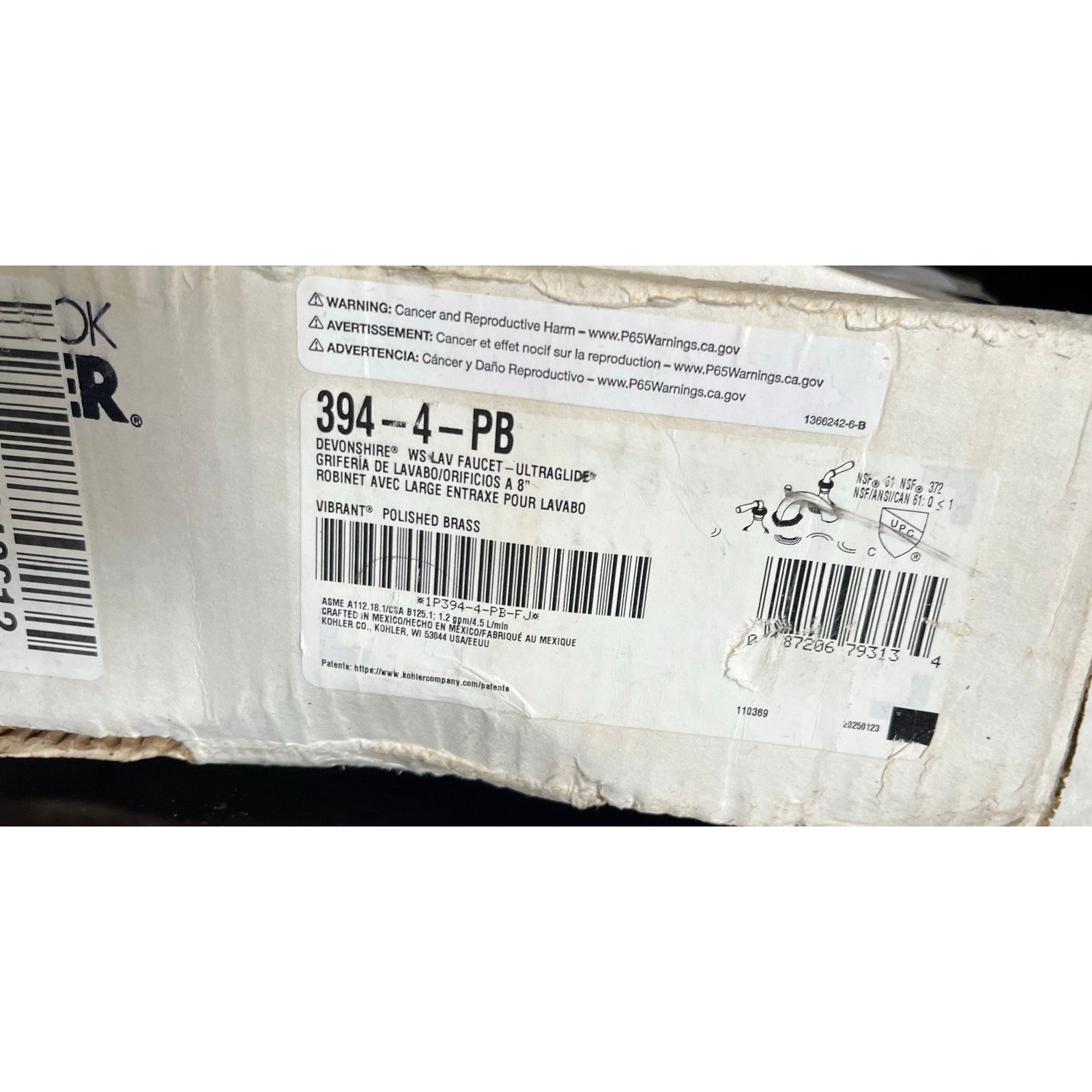 Kohler 394-4-PB Devonshire Widespread Bathroom Sink Faucet, 1.2gpm
