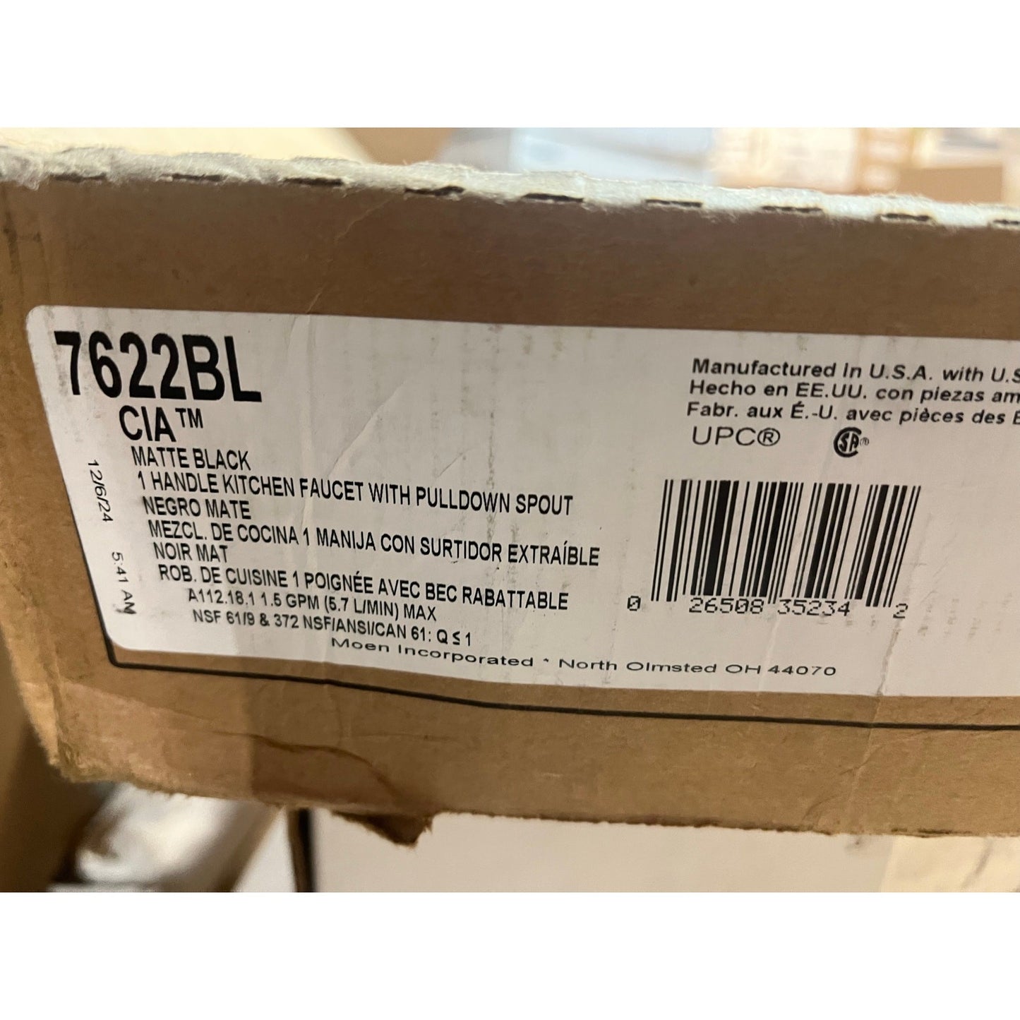 Moen 7622BL CIA Matte Black Pulldown Kitchen Faucet – 1-Handle High Arc, 1.5 GPM