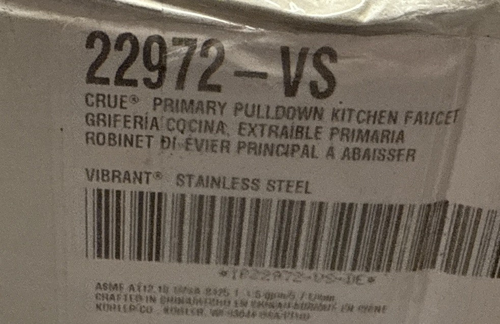 Kohler Crue K-22972-VS Pull Down SingleHole Spray Kitchen Faucet Stainless Steel