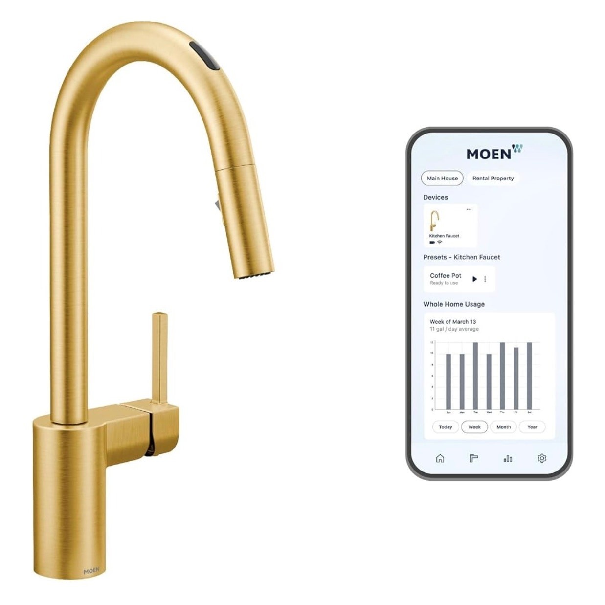 Moen 7565EVBG Align One Handle Pull Down Smart Kitchen Faucet brushed gold