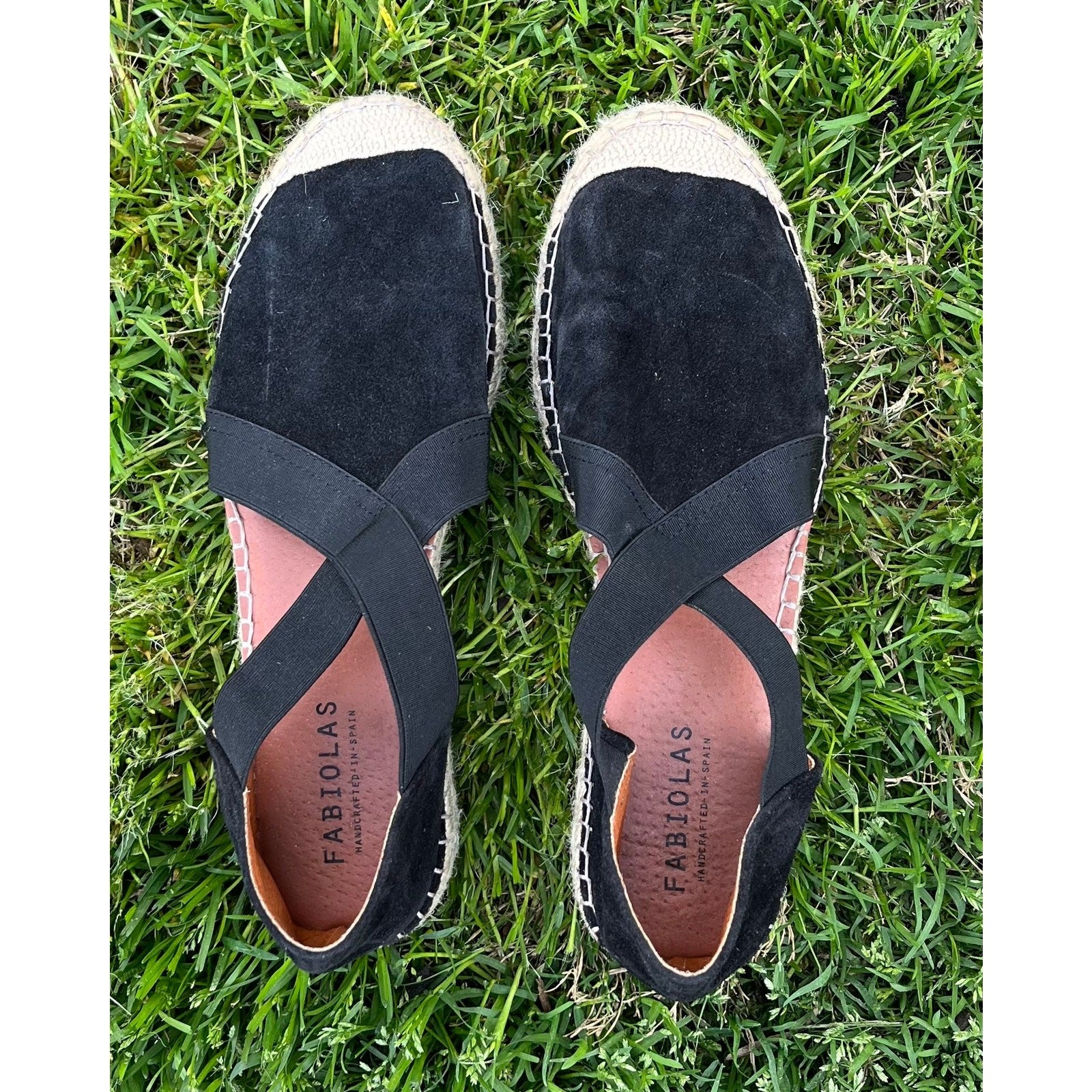 Fabiolas Espadrille Sandles Black Leather Wedge Made in Spain, size EU40