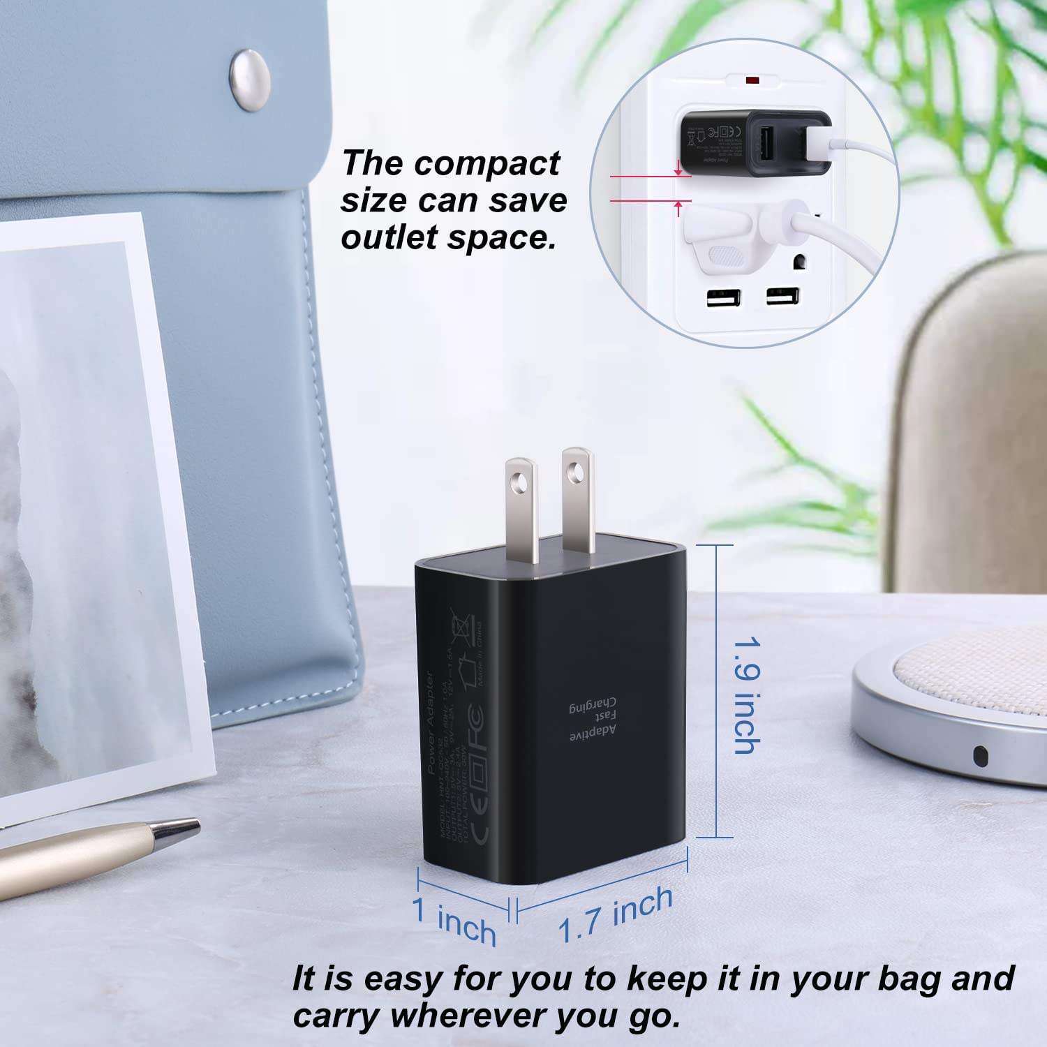 Quick Fast Charge 3.0 USB Wall Charger,  5 Pack 30W Dual USB Power Adapter (Fast