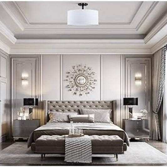 Doraimi Semi Flush Mount Ceiling Light with  20" Fabric Drum Shade